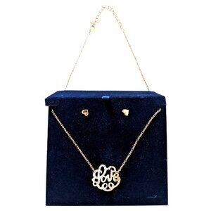 Bella & Rose Love Necklace Heart Stud Earrings Set Gold Filled 20" New